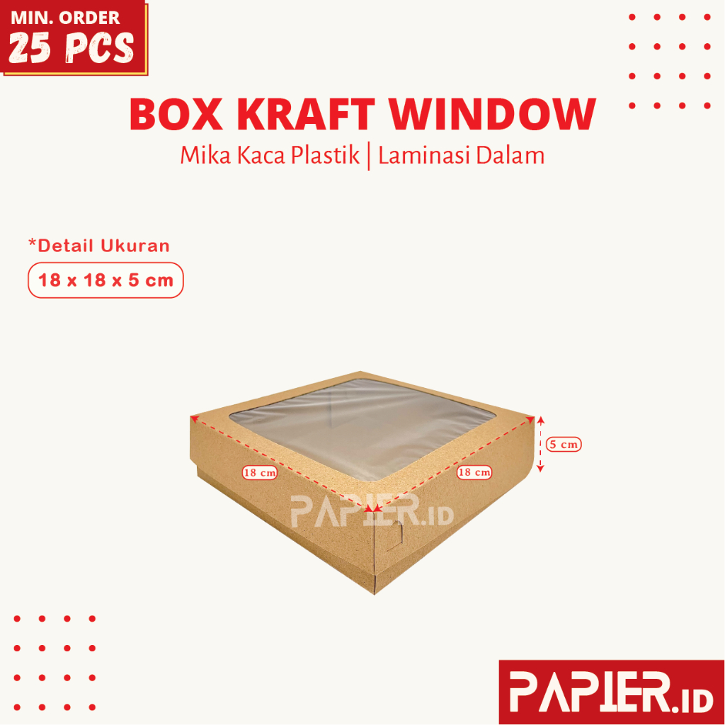 

Box Kraft Window Tebal Laminasi Dalam 18x18 | Dus Snack Jendela Kue Kotak Nasi Catering Take Away