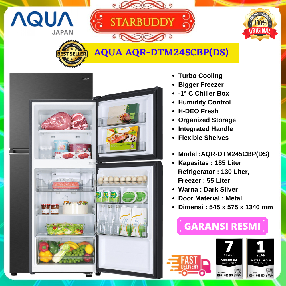 KULKAS AQUA AQR-DTM245CBP, DTM 245 CBP 2 PINTU 185 LITER