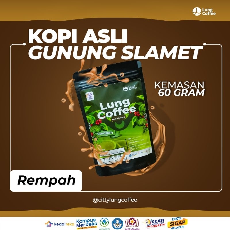 

Lung Coffe Kopi Rempah Siap Seduh Kopi Asli Gunung Slamet Kopi Melung Kemasan 60g