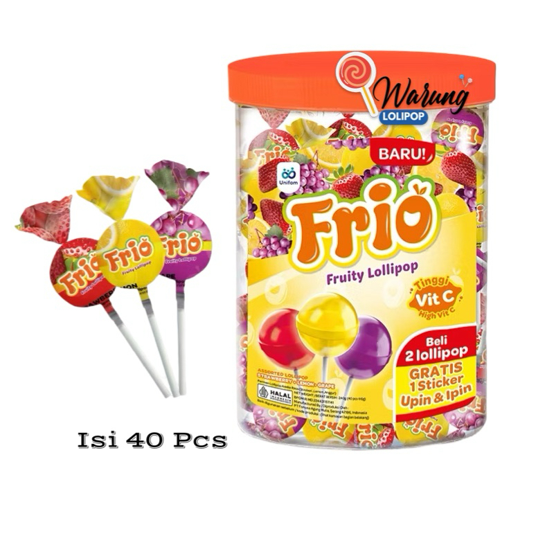 

Permen FRIO Lolipop Toples 40 X 6 Gr Rasa Anggur Strawberry Lemon by Warung Lolipop