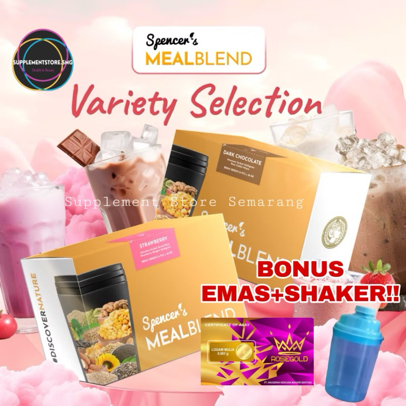 

[FREE GOLD + SHAKER, Bisa Gosend] 1 BOX SPENCERS MealBlend Spencer's Replacement Diet Sehat Multigrain SUPERFOOD Pea Isolate Protein Chia Seed Quinoa Almond Fiber Spencers SuperGreen Matcha Detox VEGAN Lactose & Gluten Free BPOM HALAL