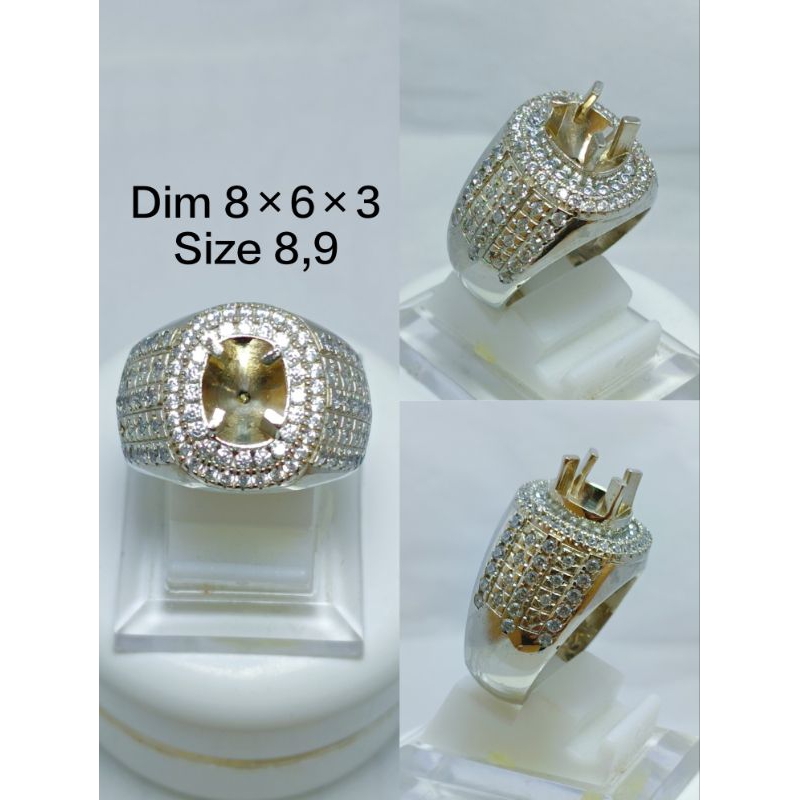 Ring cincin/emban alpaka super microsetting full zirkon/diamond tumpuk