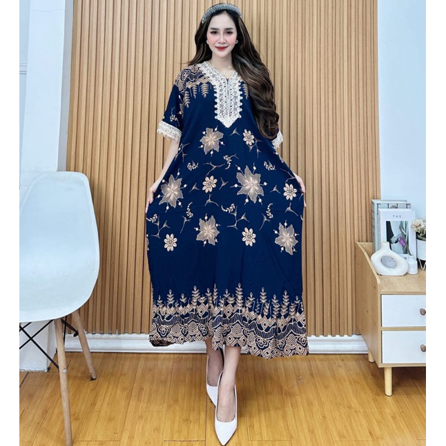 Daster Renda Arab Super Jumbo / Dress Renda Rayon Motif Daun Bunga Premium / LD 140cm PB 120cm Busui