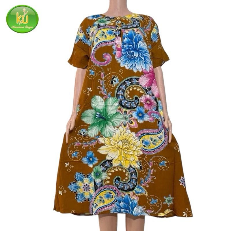 Daster Kekinian Motif Bunga Terbaru Ori Batik Kencana Ungu Label Biru Busui Freindly Ukuran Jumbo Ld