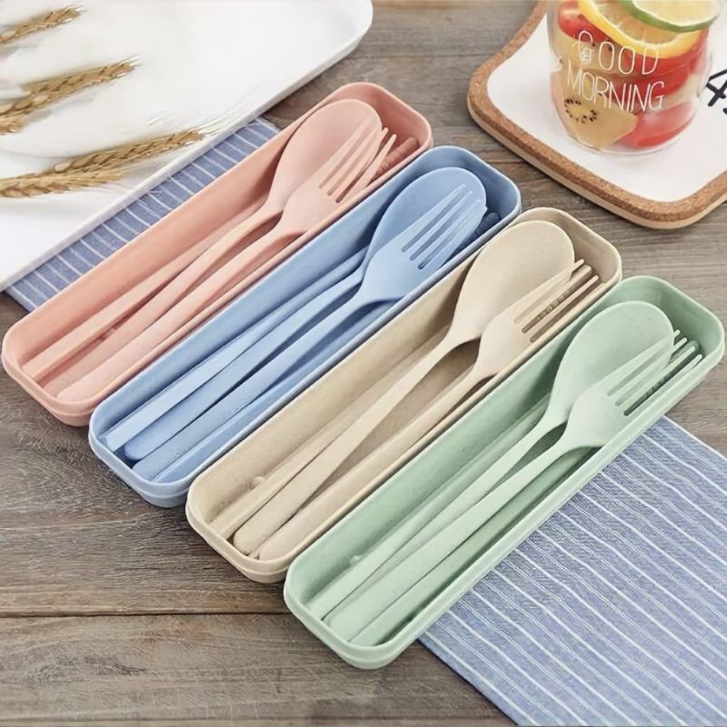 Sendok set garpu sumpit jerami/Alat makan sendok set box/Sendok set souvenir/Sendok mini traveling