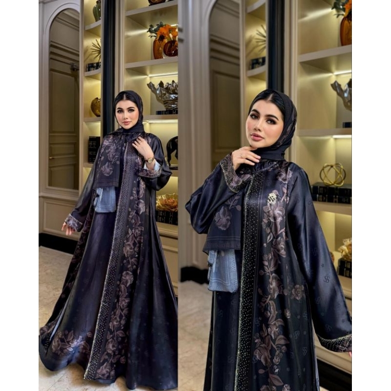 Shellasaukia Abaya Dress Set Hijab Embos Premium Baju Lebaran Kondangan Shellasaukiashop Terbaru Gam