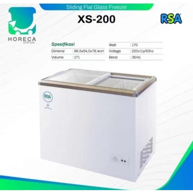 BOX FREEZER SLIDING KACA RSA 200LITER XS200CHEST FREEZER SLIDING RSA KACA 200 LITER