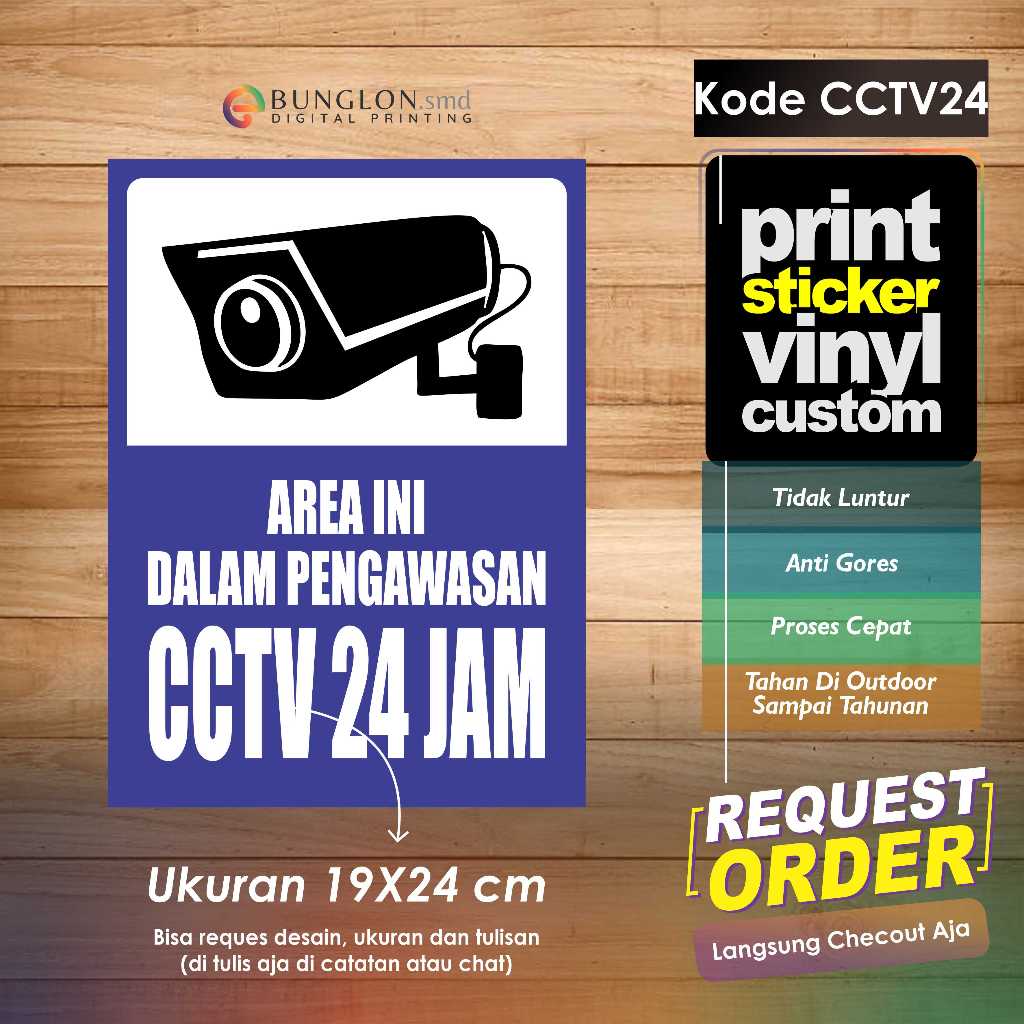 

STIKER AREA INI DI AWASI CCTV 24 JAM + LAMINASI KODE CCTV24 BIRU