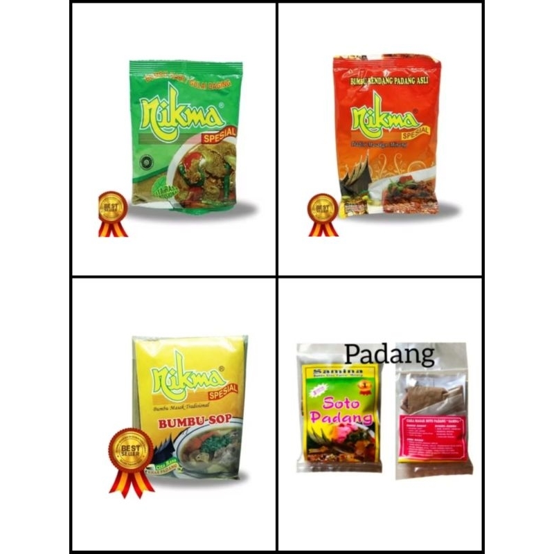 

Nikma Bumbu Kari 5gr dan 50gr/Bumbu sop 5gr dan 50gr/Bumbu Rendang Gulai Daging Asli Padang 5gr dan 50gr/bumbu soto padang 50gr