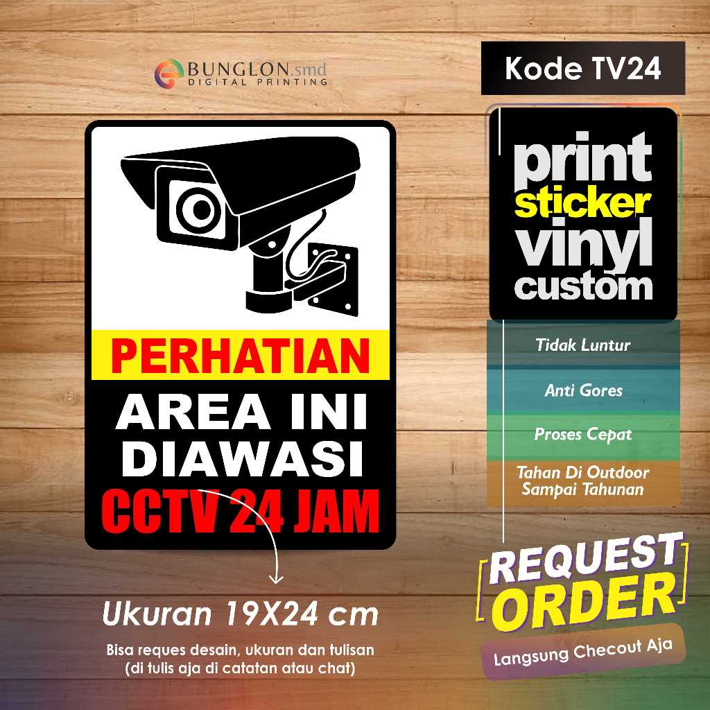 

STIKER PERHATIAN AREA INI DI AWASI CCTV 24 JAM + LAMINASI KODE TV24 HITAM