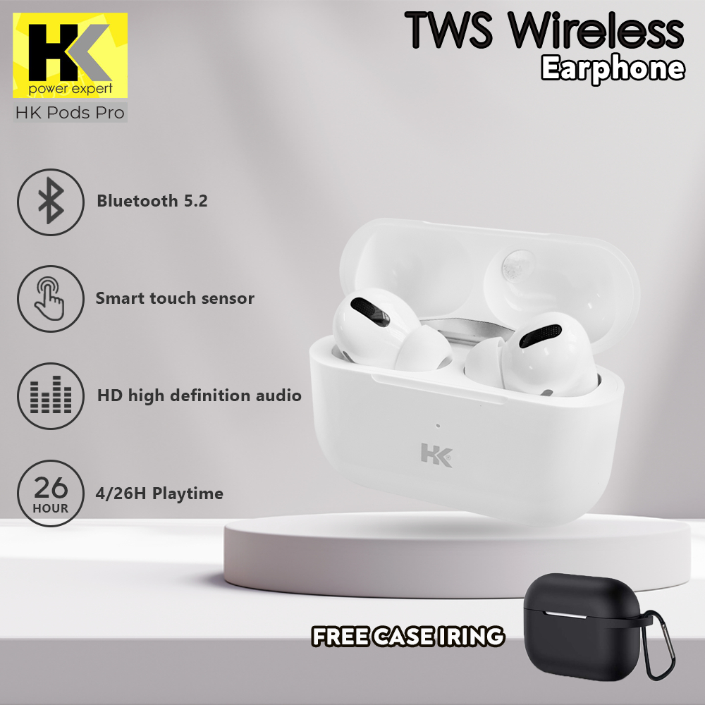 HK TWS Earphone Bluetooth Pod Pro 5.2 Extra Bass Free Silicone Case