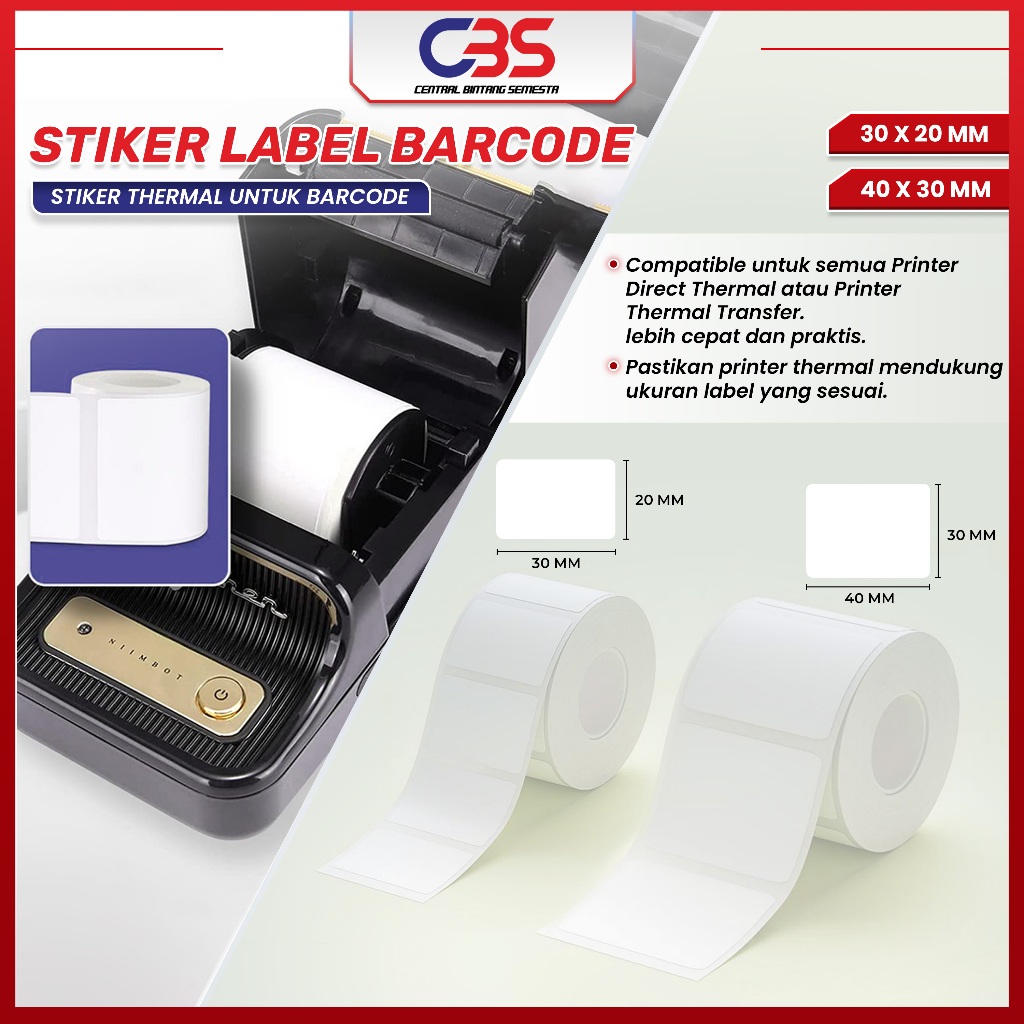 

Label Thermal Kertas Thermal 40x30 mm & 30X20 mm (1 LINE) Kertas Sticker Thermal 40 x 30 mm 30 x 20 mm Receipt Printer Barcode