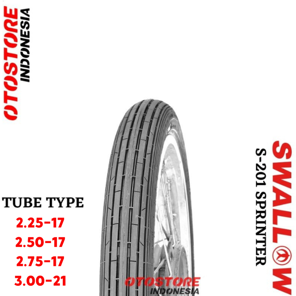 Ban Motor Standar Swallow S-201 Sprinter 225 250 275 300 Ring 17 & 21 Tube Type Ban  S 201 Depan Bel