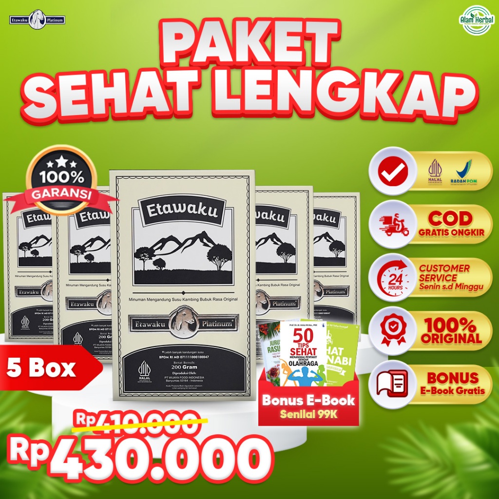 

Etawaku Platinum 5 Box Original Susu Kambing Etawa Murni Bubuk Obat Sesak Napas 200 gram