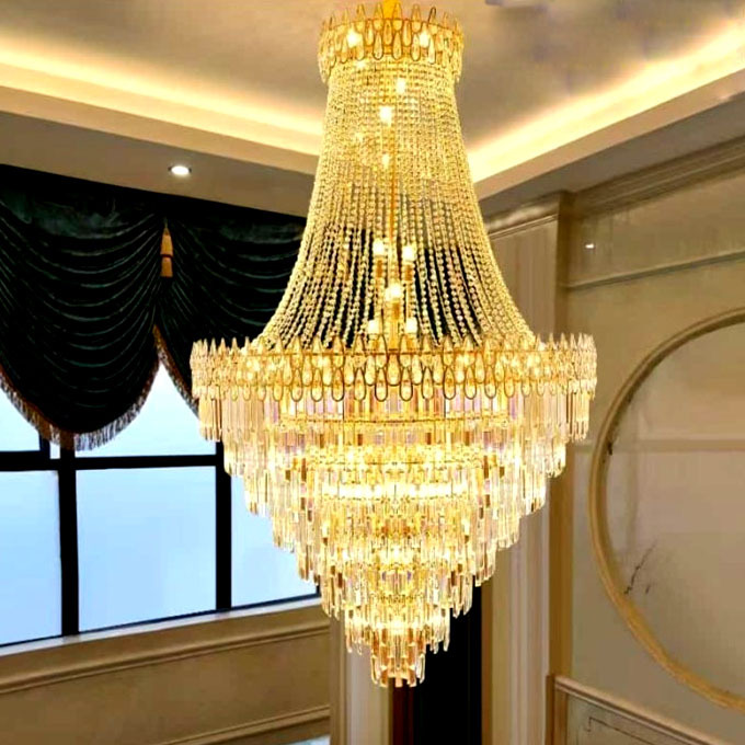 Lampu hias Gantung premium ornamen full Balok Crystal gedung masjid gereja classic modern minimalis 