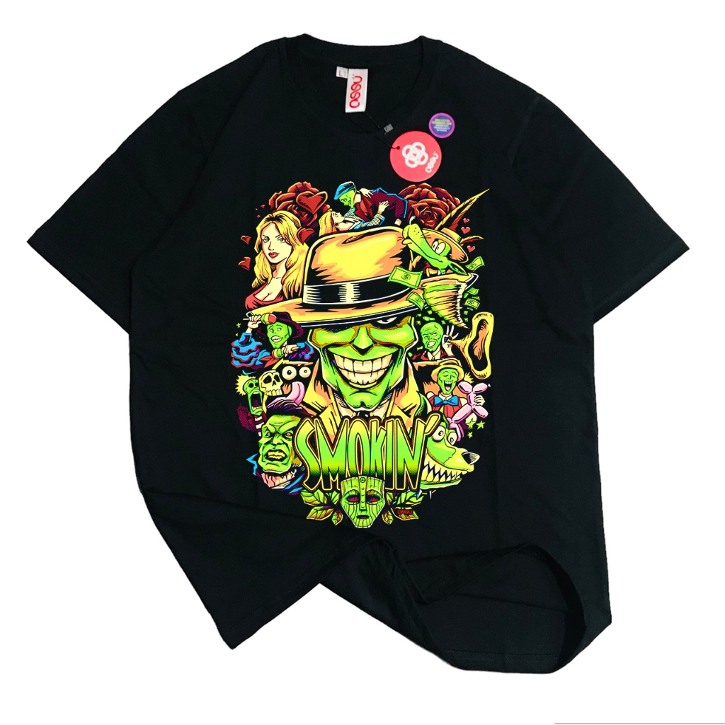 [HOT] OSSU TSHIRT THE MASK - SMOKIN BLACK WASHED GREY WHITE TEE