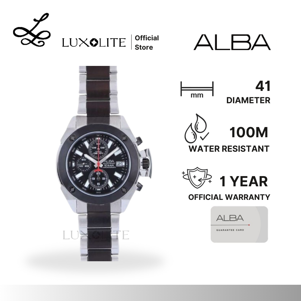 [Luxolite] ALBA Jam Tangan Pria Analog AF8M19 Silver Black Stainless Steel AF8M19X1