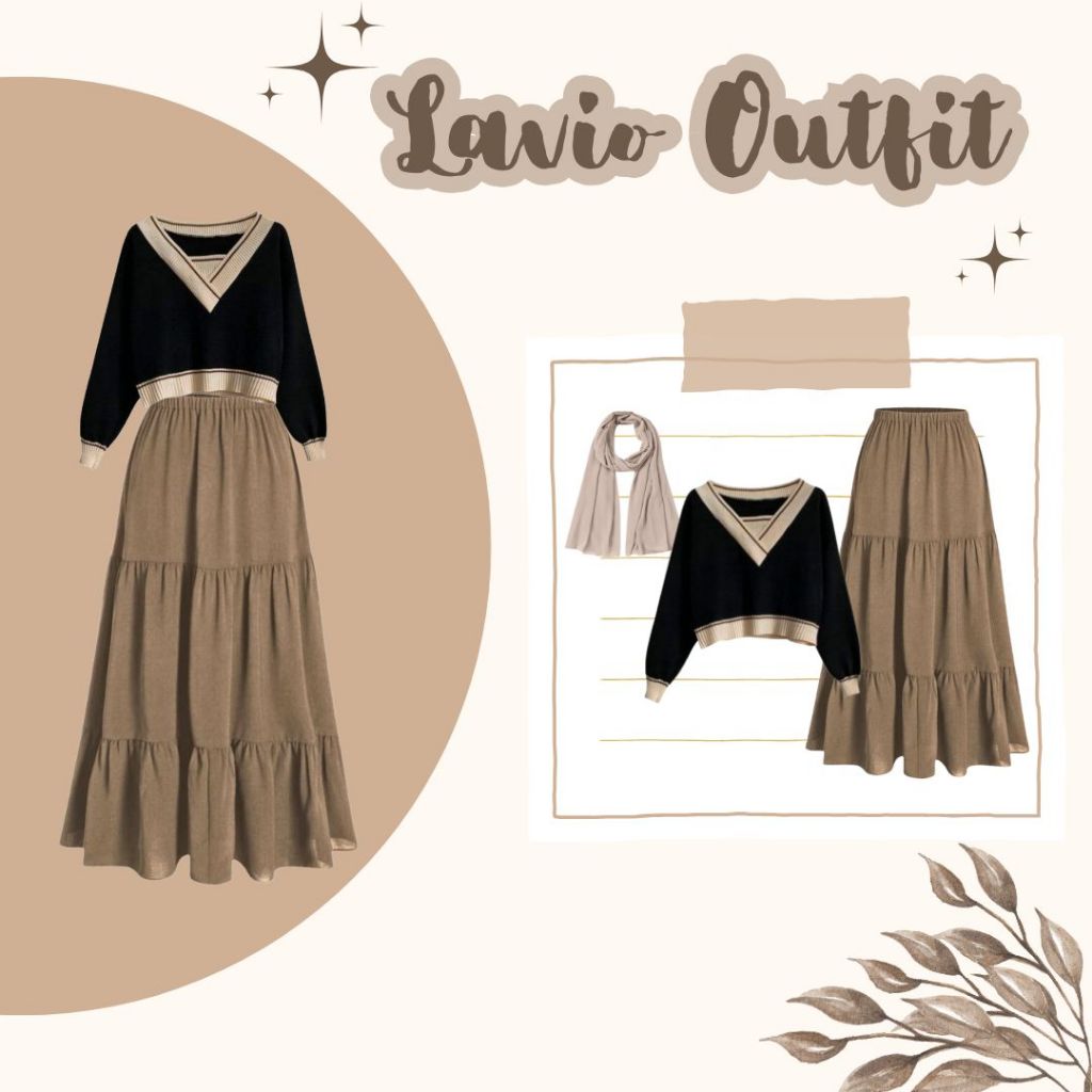 Lavio Outfit 3in1 (Jilbab, Sweater, Rok) Oneset Sweater Rajut Rok Susun Coksu OOTD Muslim