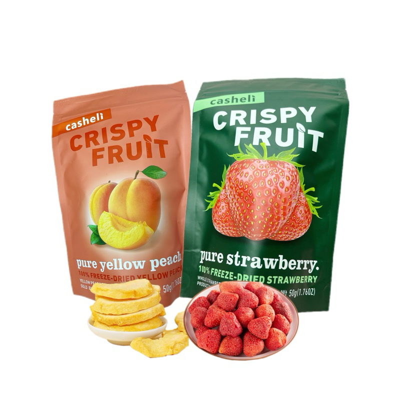 

casheli 100g Bundle of 2 Crispy Freeze-dried Strawberry 50g + Freeze-dried Yellow Peach 50g