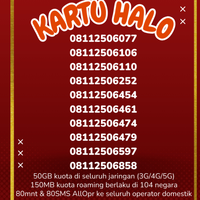 Kuota 50GB  Telkomsel kartu halo 11 digit nomor cantik
