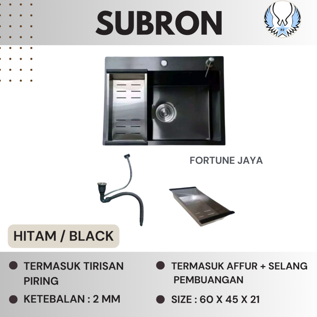 SET KITCHEN SINK STAINLESS HITAM 1 LUBANG 6045 / BAK CUCI PIRING STAINLESS HITAM BLACK SET 1 LUBANG 