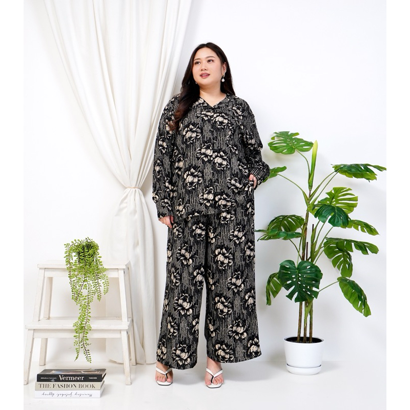 Rb SETELAN RAYON JUMBO LENGAN PANJANG CELANA PANJANG ONE SET PIYAMA JUMBO LD 140 CM