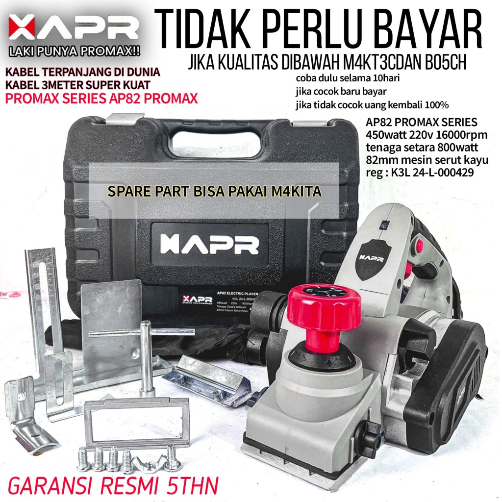 Promo Mesin Serut Ketam Sugu Pasah Kayu Listrik APR AP82 PROMAX Planer modern Murah Garansi Resmi