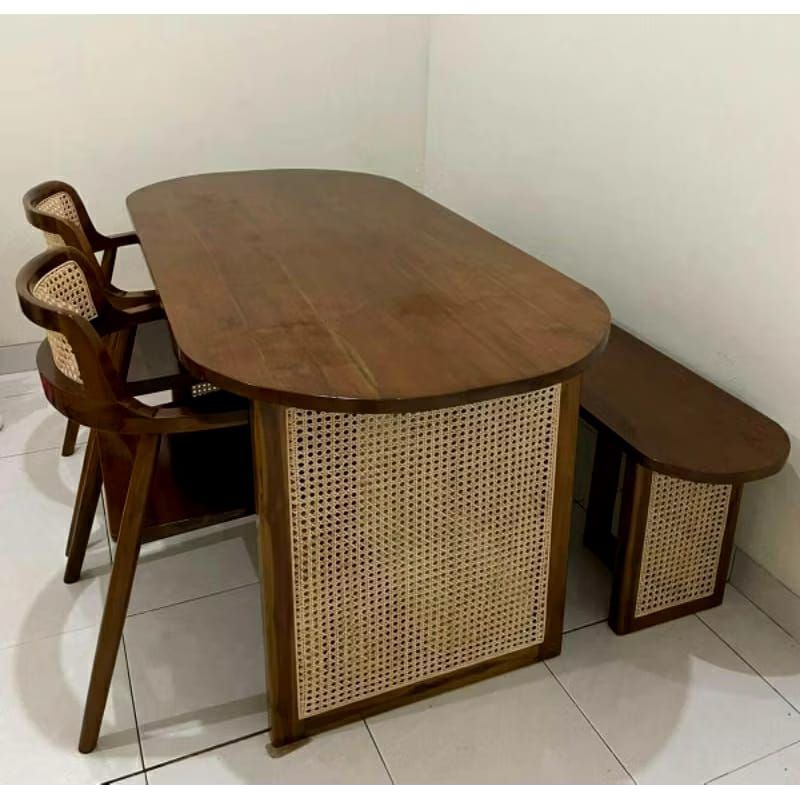 SET MEJA MAKAN ROTAN KURSI HEROSIMA ROTAN SET KURSI MAKAN RETRO ROTAN MINIMALIS
