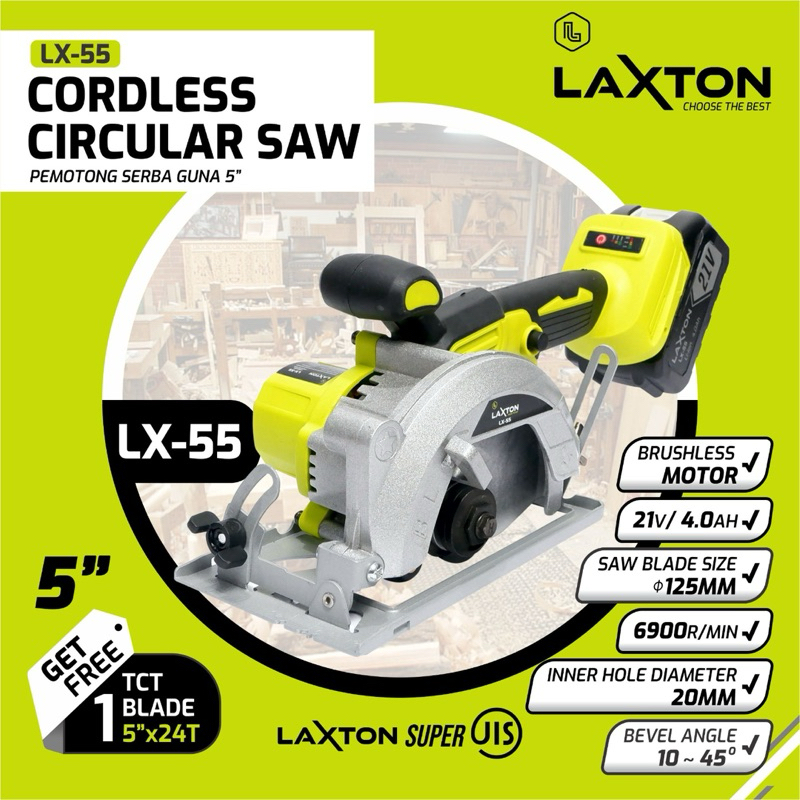 Laxton LX55 mesin gergaji circular saw brushless circle potong kayu cordless baterai  5" murah laris