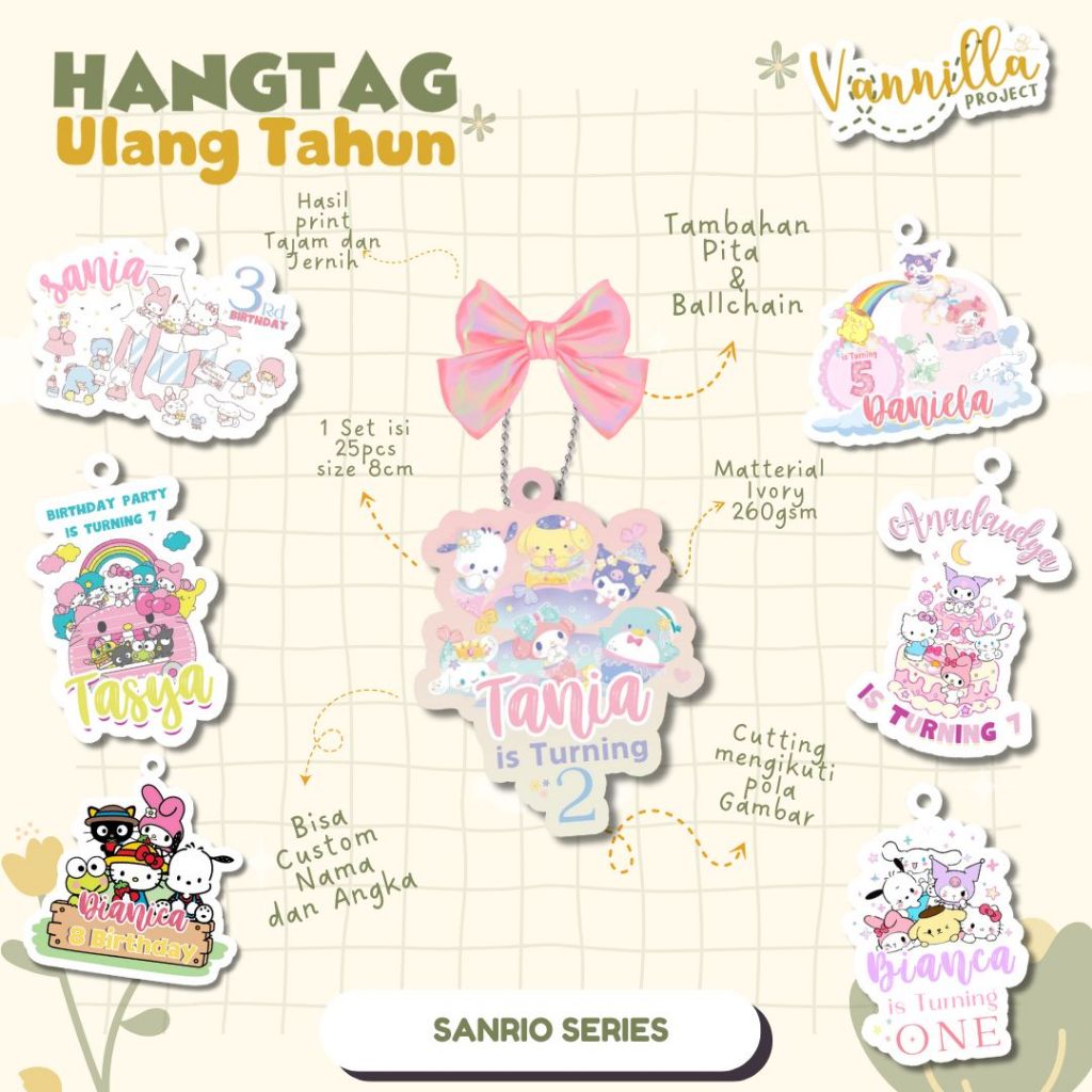 

25PCS HANGTAG ULANG TAHUN / TAG HAMPERS ULANG TAHUN HANGTAG SANRIO SERIES
