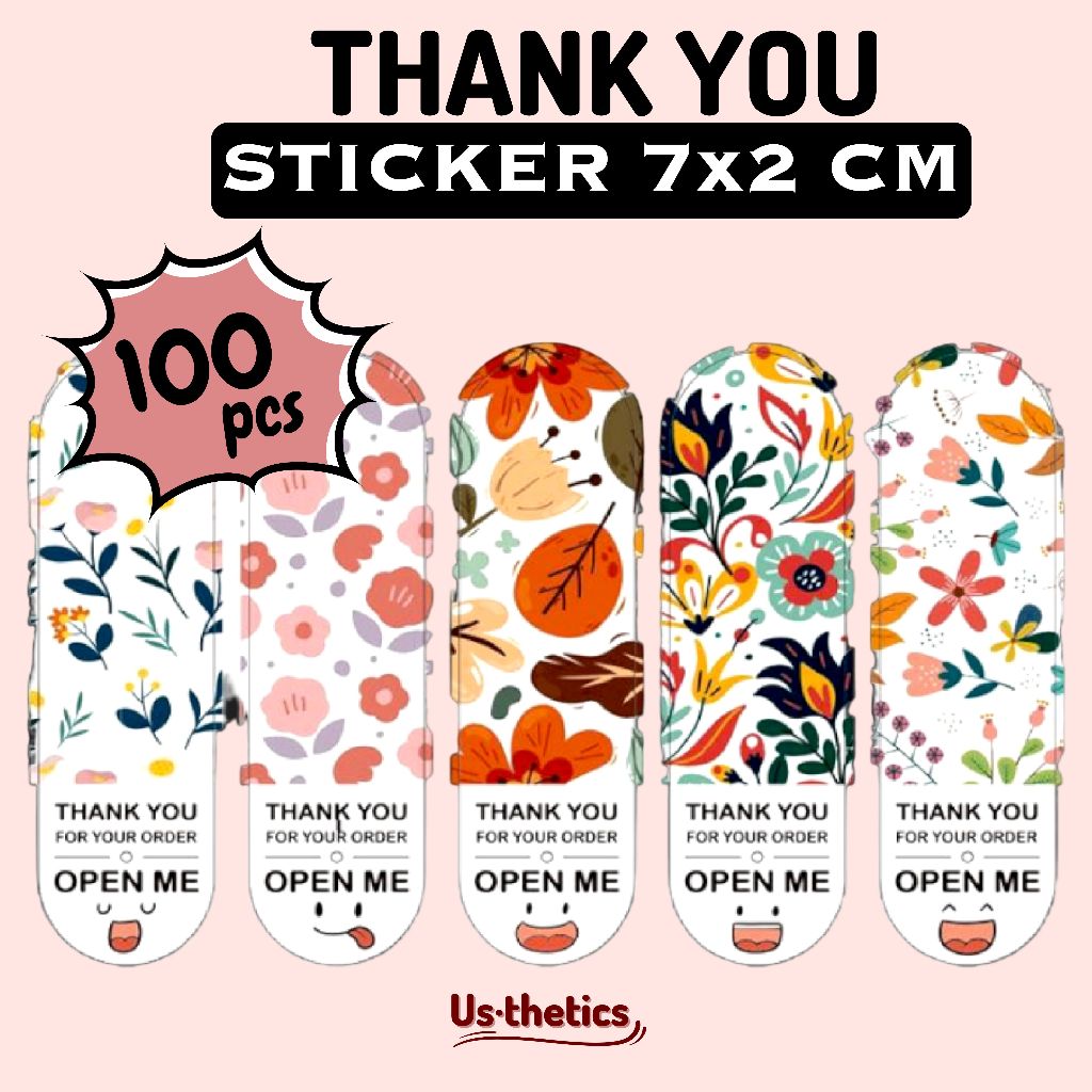 1 pack (100pcs) sticker seal stiker segel thank you panjang motif bunga