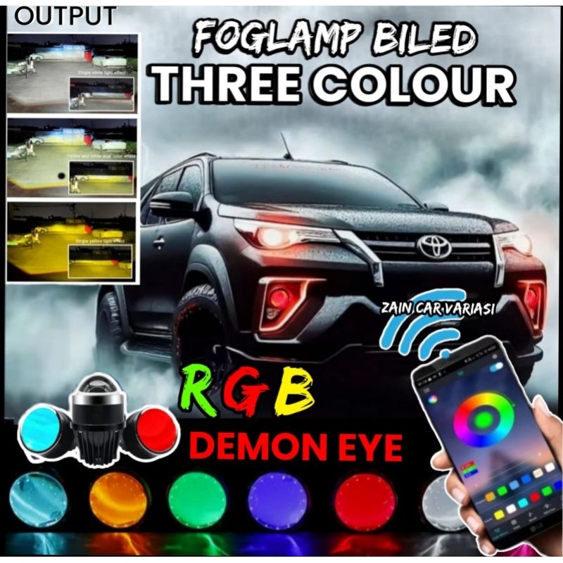 FOGLAMP BILED RGB 3 WARNA FORTUNER VRZ DEMON EYE LAMPU VARIASI MOBIL SUPER TERANG BUKAN AES