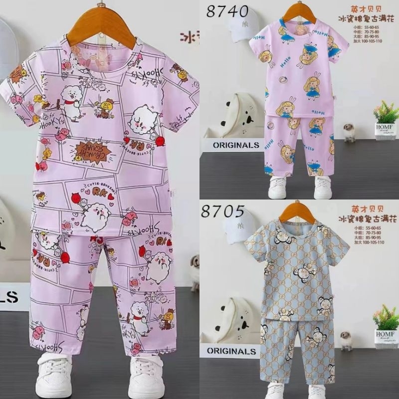 Setelan Harian Anak Organik HPL ( Baju Pendek Celana 7/8 ) Motif Cewek 7-9 Tahun / Piyama anak Organ