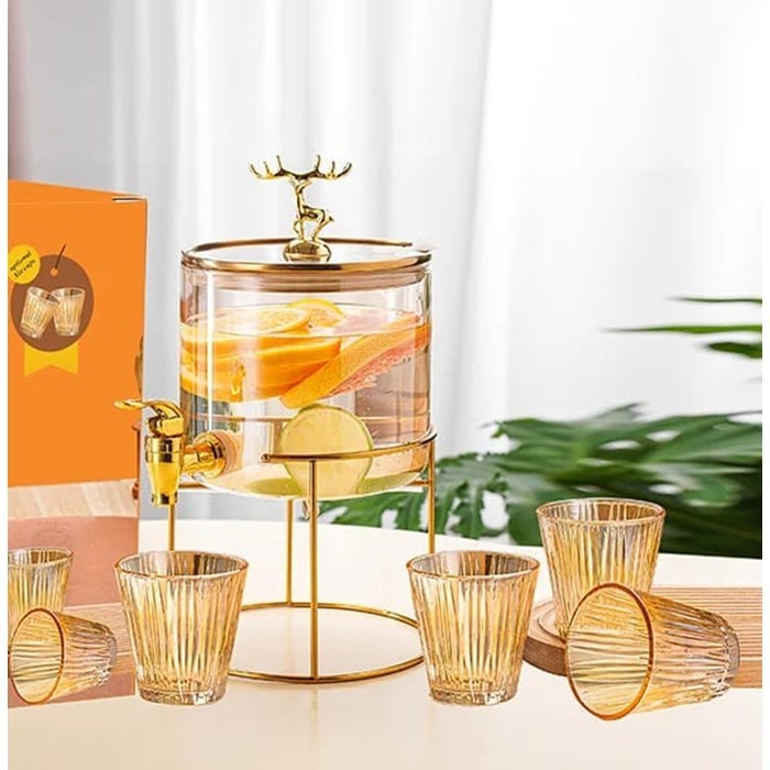 COD Dispenser Air Kaca Sultan 2.6 Liter Ketel Air Kaca Dispenser Estetik Unik + Kaki Kayu