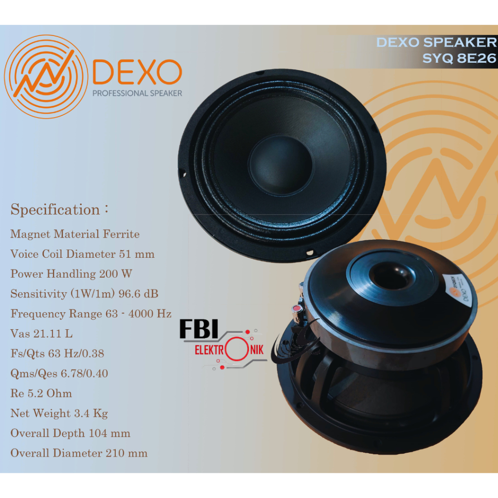 SPEAKER DEXO SYQ8E26 / SPEAKER DEXO SPEAKER DEXO 8INC / SPEAKER SYQ 8e26 FULL RANGE ORIGINAL DEXO