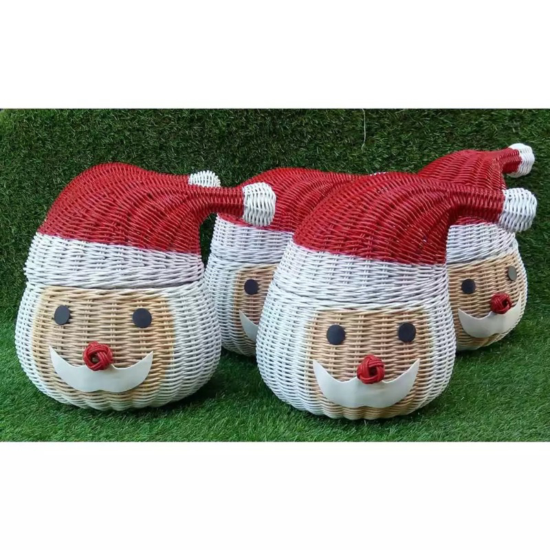 

READY SURABAYA ROTAN SANTA RUSA TEMPAT HAMPERS LUCU MOTIF BENTUK SANTA CLAUSE RUSAN SNOWMAN 3d