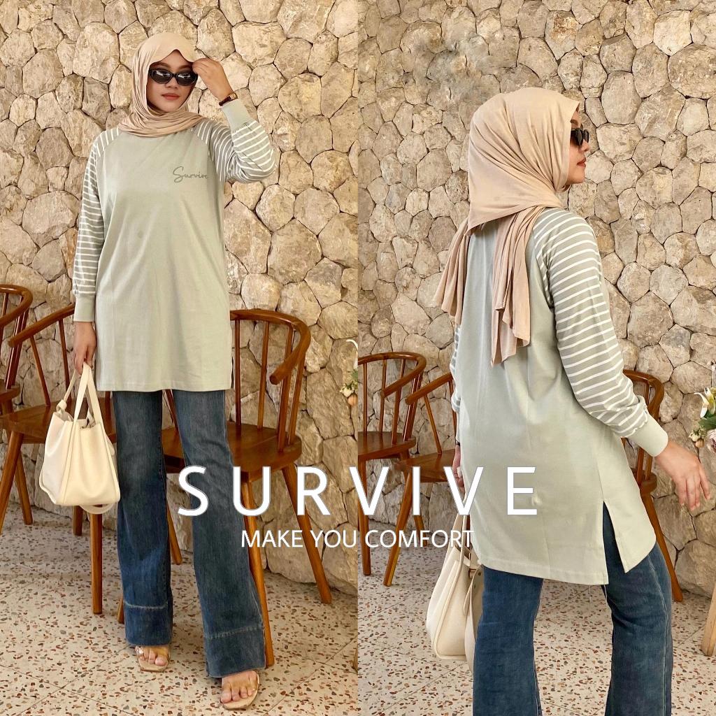 Kaos Tunic Wanita Kekinian Oversize Lengan Panjang Polos Ld 120