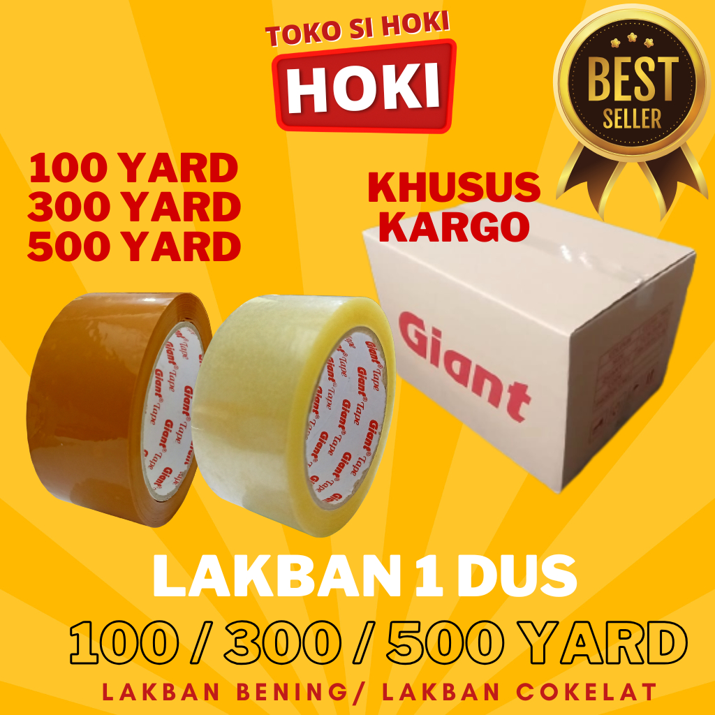 

[KHUSUS KARGO] 1 Dus Lakban Bening - Lakban Cokelat Giant 100 yard - 300 yard - 500 yard Lakban Jumbo