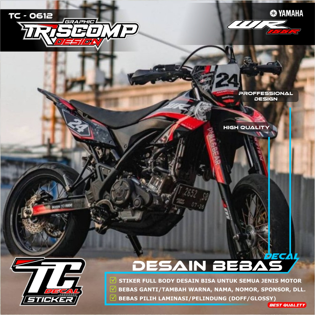 Decal custom WR 155R fullbody warna merah hitam motif racing supermoto desain terbaru bisa request s