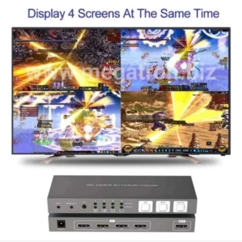 Seamless HDMI Switch 4x1 - Quad Multiviewer - Support resolusi 4K