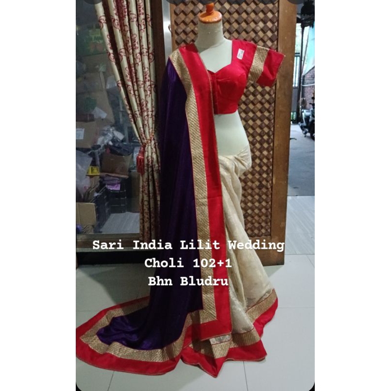 Sari India Lilit Wedding Ungu Gold Merah Choli Bahan Bludru Choli 102+16