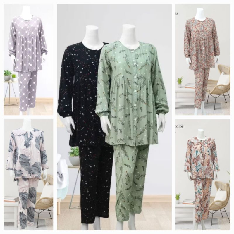 Lunaci Reina Piyama|Baju tidur wanita lengan panjang | Baju menyusui premium