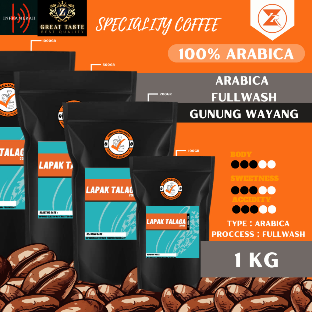 

Zoogala Biji Kopi Roast Beans Arabika Fullwash Gunung Wayang 1kg