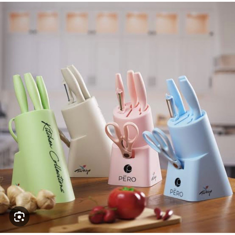 PERO Granite Knife Set of 6 with Holder Set Pisau Lapis Granit - Biru