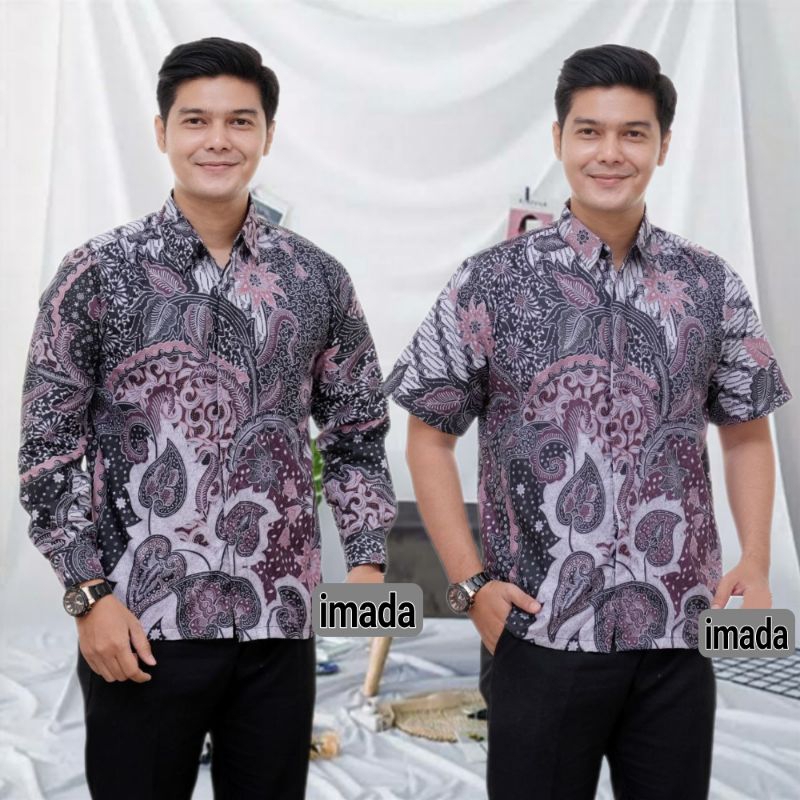 Kemeja batik pria premium Ungu Lilac Burgundi