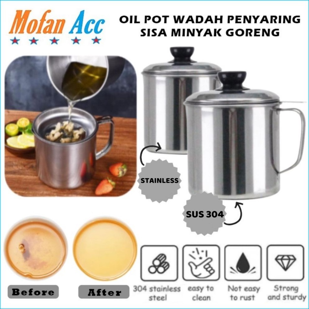 Stok baru Wadah Saringan Minyak 13 Liter Stainless Steel Kecil  Besar  Oil Pot Filter Anti Karat  Ge