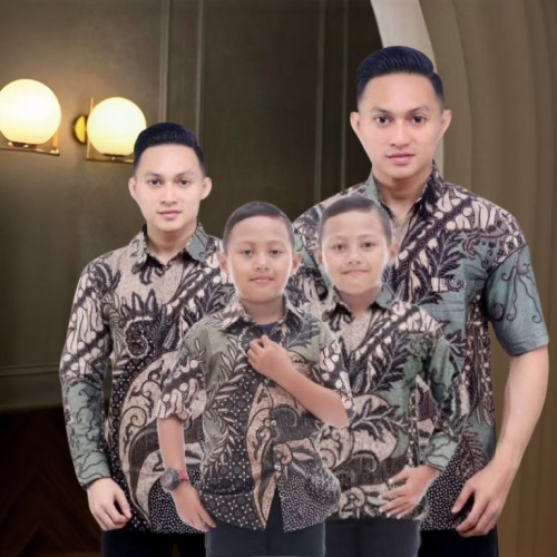 Kemeja Batik Anak Laki-Laki Lengan Panjang Batik Ayah dan Anak Cowok Lilac Motif piramid