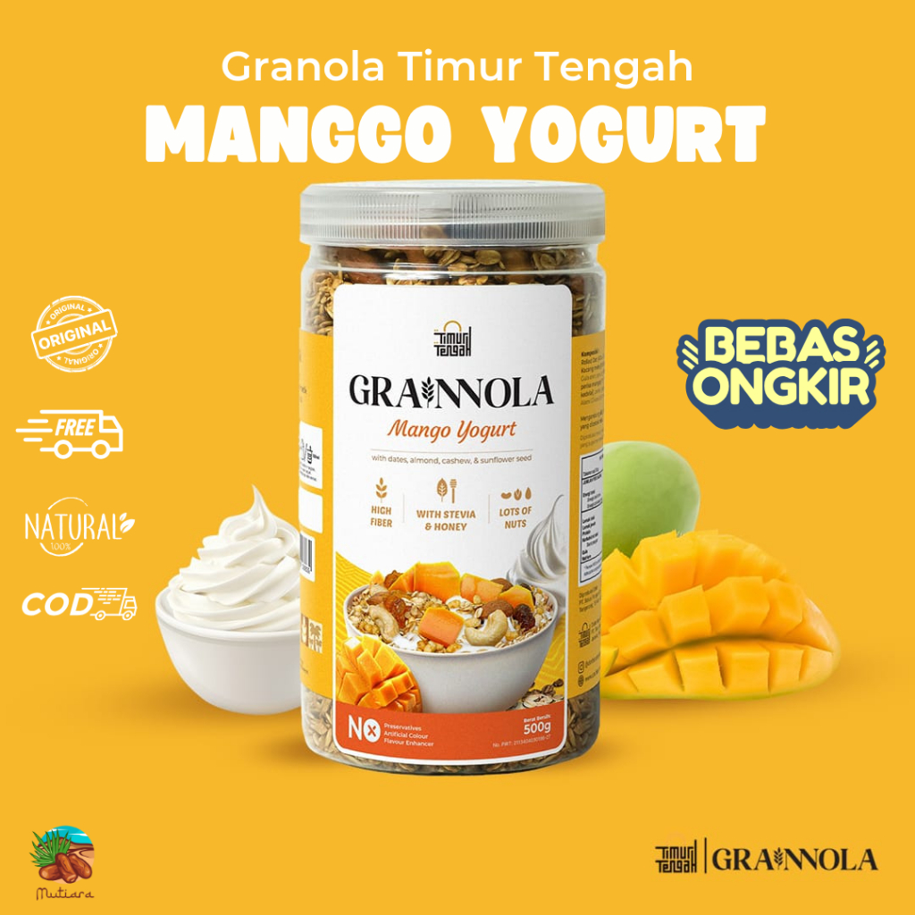 

Timur Tengah Grainnola Mango Yogurt 500 gr Granola Cemilan Sehat Rendah Kalori