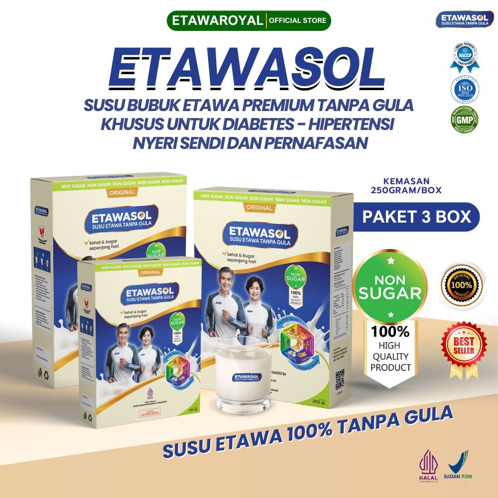 

Etawasol Susu Etawa 100% Tanpa Gula Anti Diabetes, Hipertensi, Nyeri Sendi dan Pernafasan - Paket 3 Box