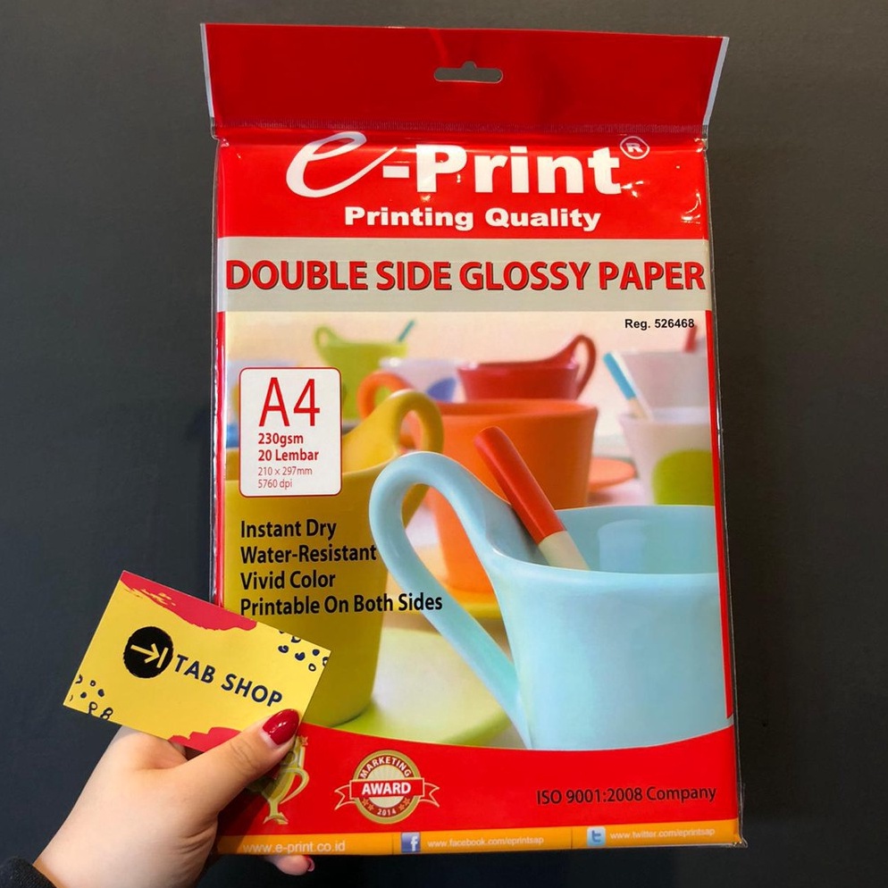 

Super Promo TAB SHOP EPRINT DOUBLE SIDE GLOSSY PAPER A4 23 GSM 2 SHEETS EPRINT KERTAS FOTO GLOSSY 2 SISI A4 23 GSM M52